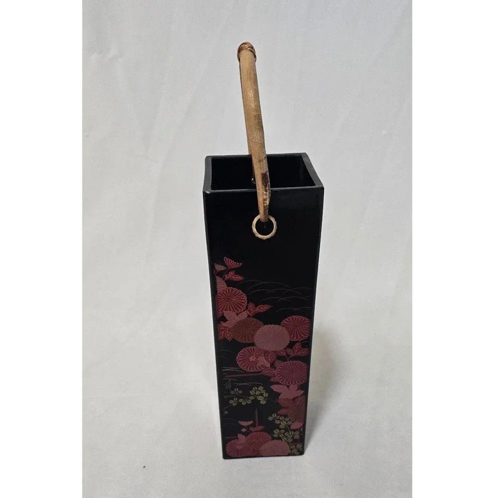 Vtg Japanese lacquer ware flower vase with handle Ikebana Vessel Asian art